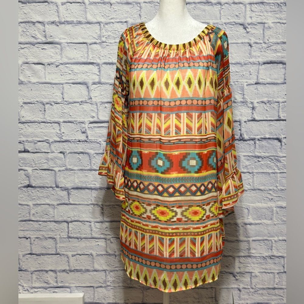 R cinco ranch native Aztec print bell sleeve dress